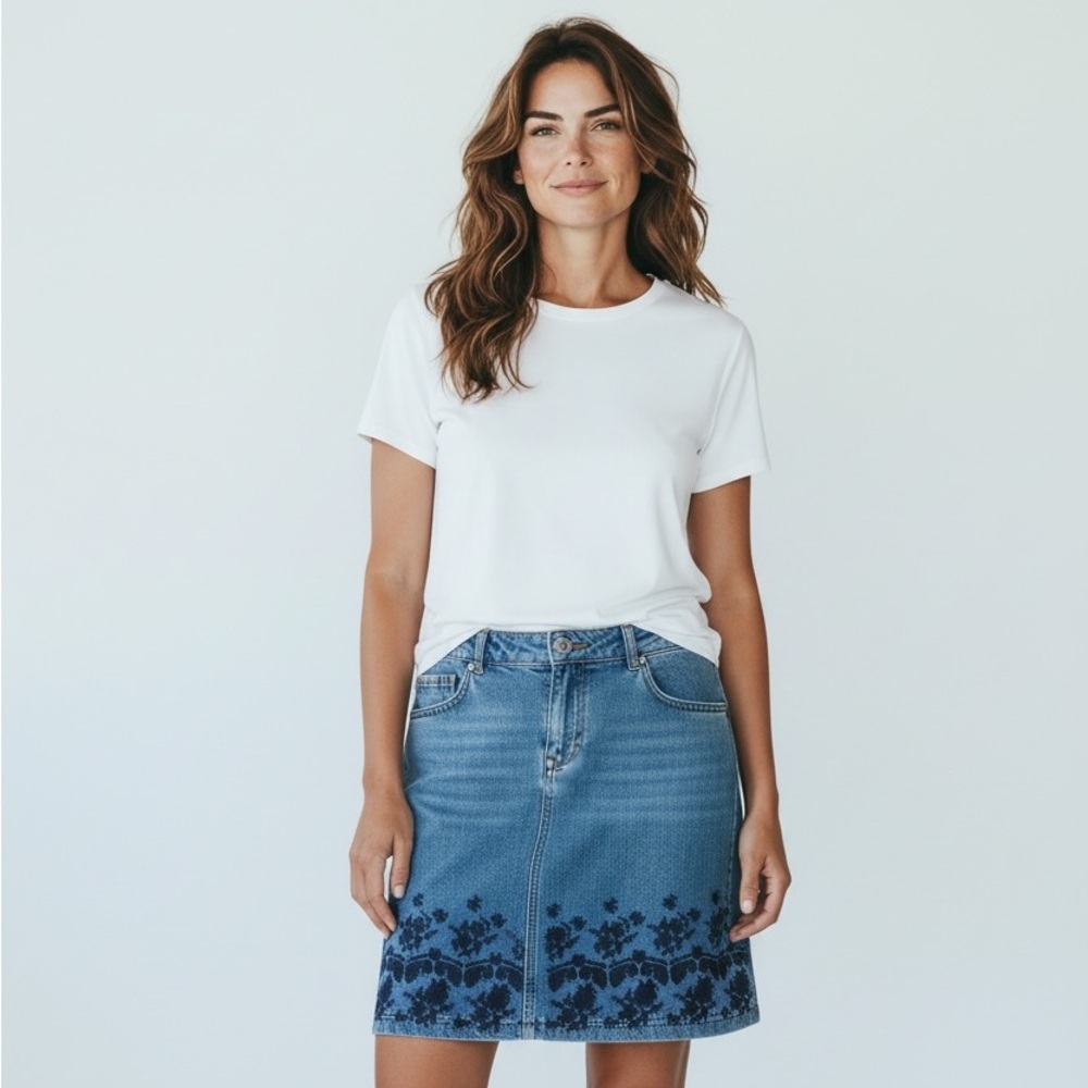 Karen Scott Skort good condition embroidered 8P. Denim. 2 pockets front and back